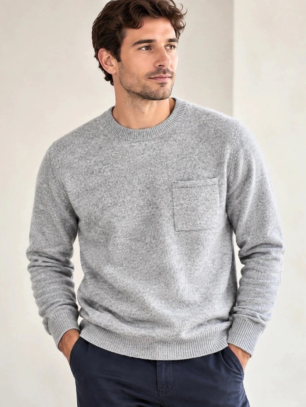 Banana Republic 100% Cashmere Crewneck Sweater – Men’s Small – Heather Gray